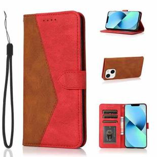For iPhone 14 Plus Dual-color Stitching Leather Phone Case (Brown Red)