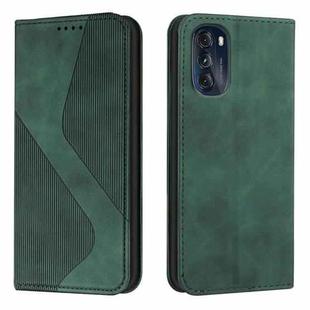 For Motorola Moto G 2022 Skin Feel Magnetic S-type Solid Color Leather Phone Case(Green)