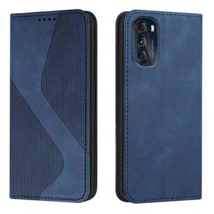 For Motorola Moto G 2022 Skin Feel Magnetic S-type Solid Color Leather Phone Case(Blue)