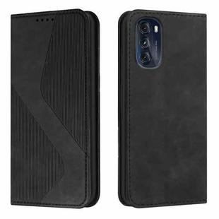 For Motorola Moto G 2022 Skin Feel Magnetic S-type Solid Color Leather Phone Case(Black)