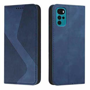 For Motorola Moto G22 Skin Feel Magnetic S-type Solid Color Leather Phone Case(Blue)