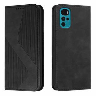 For Motorola Moto G22 Skin Feel Magnetic S-type Solid Color Leather Phone Case(Black)
