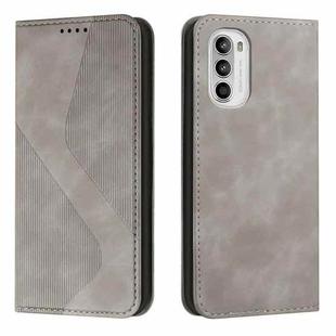 For Motorola Moto G52 Skin Feel Magnetic S-type Solid Color Leather Phone Case(Grey)
