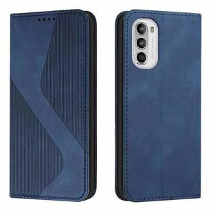 For Motorola Moto G52 Skin Feel Magnetic S-type Solid Color Leather Phone Case(Blue)