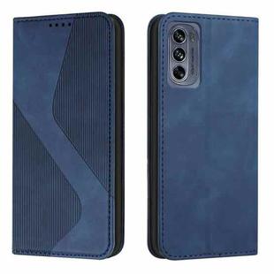 For Motorola Moto G62 5G Skin Feel Magnetic S-type Solid Color Leather Phone Case(Blue)