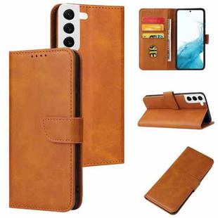 For Samsung Galaxy S22 5G Calf Texture Buckle Flip Leather Phone Case(Khaki)