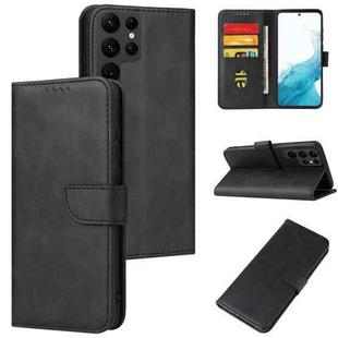 For Samsung Galaxy S22 Ultra 5G Calf Texture Buckle Flip Leather Phone Case(Black)