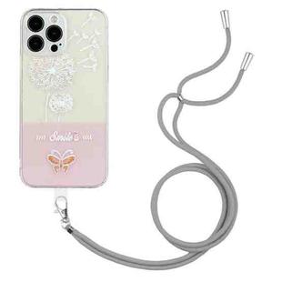 For iPhone 14 Pro Bronzing Butterfly Flower TPU Phone Case with Lanyard(Dandelions)