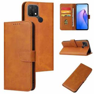 For OPPO A15 Calf Texture Buckle Flip Leather Phone Case(Khaki)