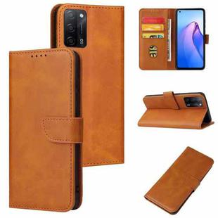 For OPPO A55 5G Calf Texture Buckle Flip Leather Phone Case(Khaki)
