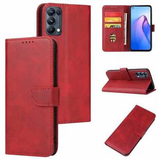 For OPPO Reno5 Calf Texture Buckle Flip Leather Phone Case(Red)