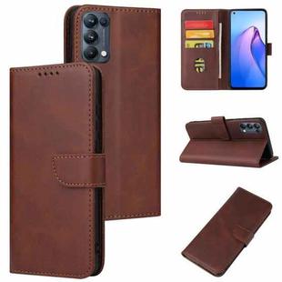 For OPPO Reno5 Calf Texture Buckle Flip Leather Phone Case(Brown)