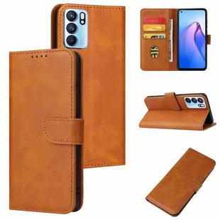 For OPPO Reno6 4G Calf Texture Buckle Flip Leather Phone Case(Khaki)