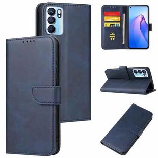 For OPPO Reno6 4G Calf Texture Buckle Flip Leather Phone Case(Blue)