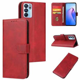 For OPPO Reno6 4G Calf Texture Buckle Flip Leather Phone Case(Red)