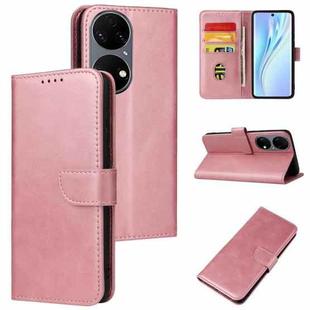 For Huawei P50 Calf Texture Buckle Flip Leather Phone Case(Rose Gold)