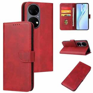 For Huawei P50 Calf Texture Buckle Flip Leather Phone Case(Red)