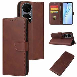 For Huawei P50 Calf Texture Buckle Flip Leather Phone Case(Brown)