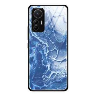 For Xiaomi 12 Lite Marble Pattern Glass Protective Case(Blue Ocean)
