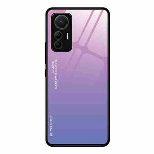 For Xiaomi 12 Lite Gradient Color Glass Case(Pink Purple)