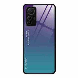 For Xiaomi 12 Lite Gradient Color Glass Case(Aurora Blue)