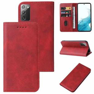For Samsung Galaxy A03s Calf Texture Magnetic Flip Leather Phone Case(Red)
