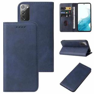 For Samsung Galaxy A03s Calf Texture Magnetic Flip Leather Phone Case(Blue)