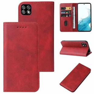 For Samsung Galaxy A22 5G Calf Texture Magnetic Flip Leather Phone Case(Red)