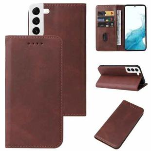 For Samsung Galaxy S22 5G Calf Texture Magnetic Flip Leather Phone Case(Brown)