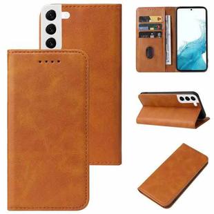 For Samsung Galaxy S22 5G Calf Texture Magnetic Flip Leather Phone Case(Khaki)
