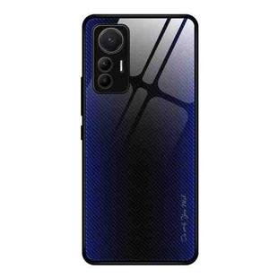 For Xiaomi 12 Lite Texture Gradient Glass Protective Case(Dark Blue)