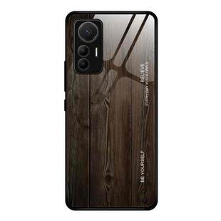 For Xiaomi 12 Lite Wood Grain Glass Protective Case(Black)