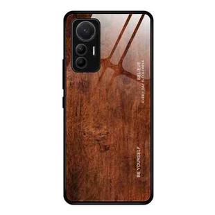 For Xiaomi 12 Lite Wood Grain Glass Protective Case(Dark Brown)