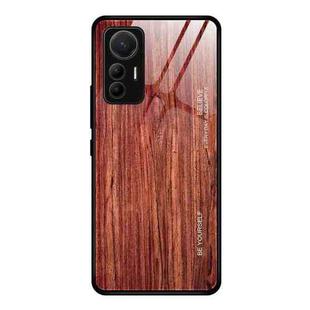 For Xiaomi 12 Lite Wood Grain Glass Protective Case(Coffee)