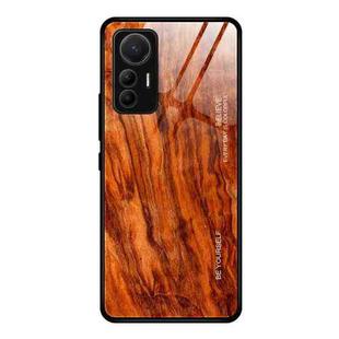 For Xiaomi 12 Lite Wood Grain Glass Protective Case(Light Brown)