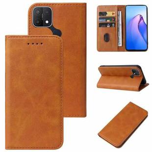 For OPPO A15 Calf Texture Magnetic Flip Leather Phone Case(Khaki)