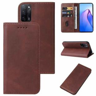 For OPPO A55 5G Calf Texture Magnetic Flip Leather Phone Case(Brown)