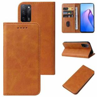 For OPPO A55 5G Calf Texture Magnetic Flip Leather Phone Case(Khaki)