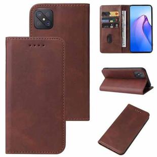 For OPPO A92s Calf Texture Magnetic Flip Leather Phone Case(Brown)