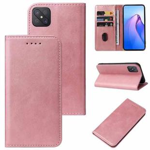 For OPPO A92s Calf Texture Magnetic Flip Leather Phone Case(Rose Gold)