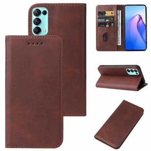 For OPPO Reno5 Calf Texture Magnetic Flip Leather Phone Case(Brown)