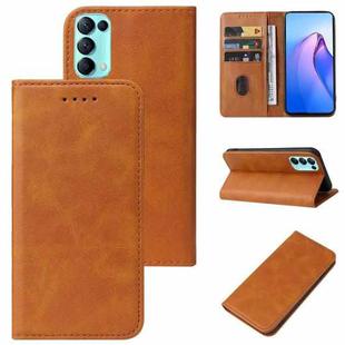 For OPPO Reno5 Calf Texture Magnetic Flip Leather Phone Case(Khaki)