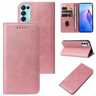 For OPPO Reno5 Calf Texture Magnetic Flip Leather Phone Case(Rose Gold)