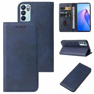 For OPPO Reno6 4G Calf Texture Magnetic Flip Leather Phone Case(Blue)