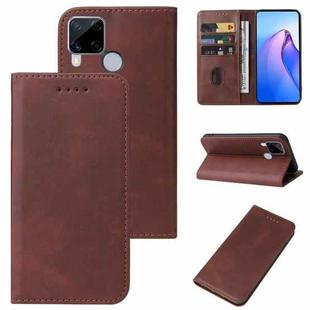 For Realme C15 Calf Texture Magnetic Flip Leather Phone Case(Brown)