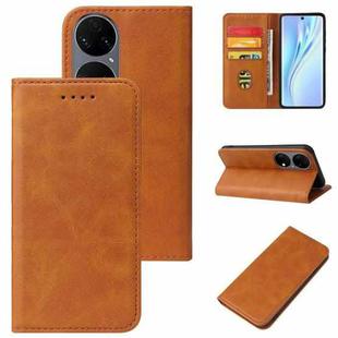 For Huawei P50 Calf Texture Magnetic Flip Leather Phone Case(Khaki)