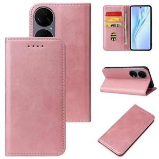 For Huawei P50 Calf Texture Magnetic Flip Leather Phone Case(Rose Gold)
