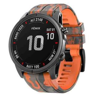 For Garmin Fenix 7 Camouflage Silicone Watch Band(Orange)