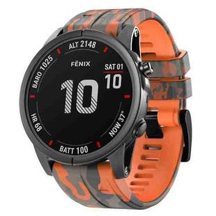 For Garmin Fenix 7X Camouflage Silicone Watch Band(Orange)