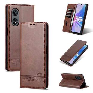 For OPPO A97 5G AZNS Magnetic Calf Texture Leather Phone Case(Dark Brown)